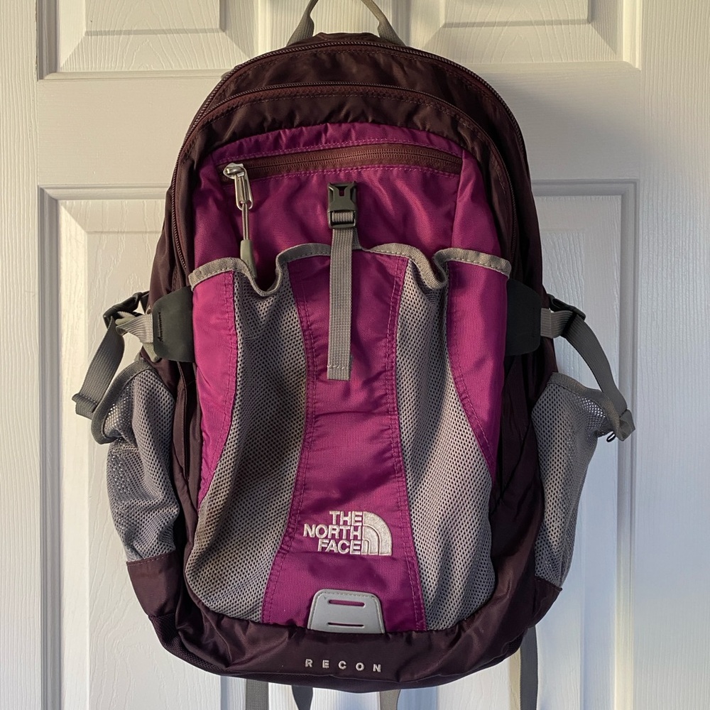The North Face Burgundy and Gray Recon Backpack with Padded Laptop Pocket